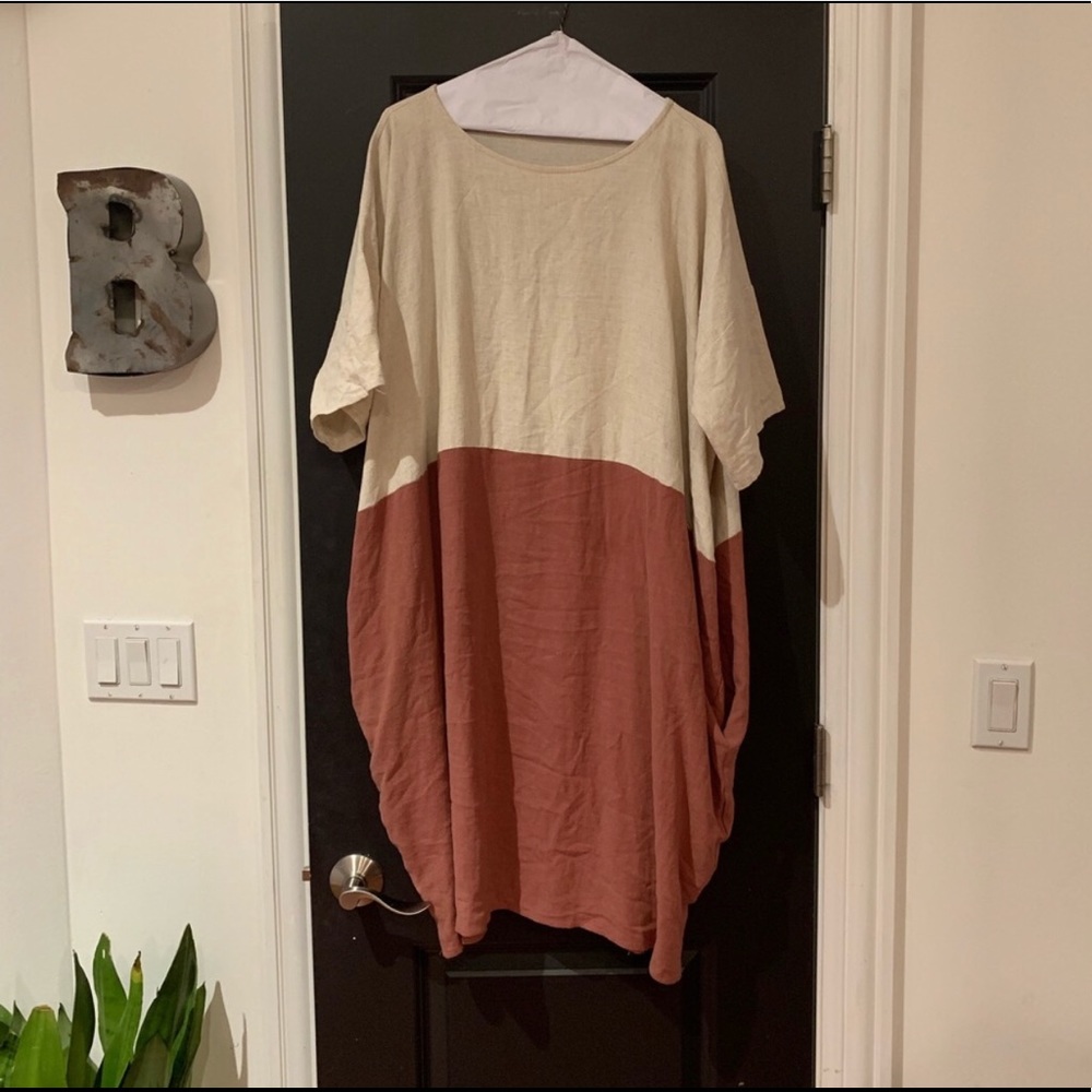 Roolee Beige and Rust Midi Dress